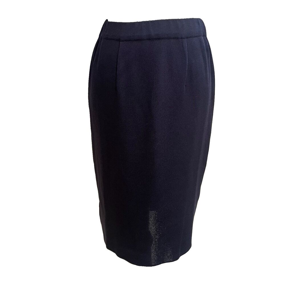 Vtg Exclusively Misook Knit Pencil Skirt Navy Blue XS Minimalist Corporate Goth